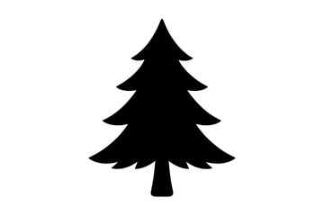 Minimalist black silhouette of a stylized evergreen tree icon for nature, forest, or holiday designs