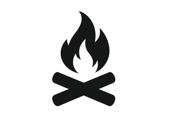 Black minimalist burning campfire symbol with crossed logs and stylized flames