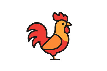 Vibrant and colorful stylized rooster icon featuring bold outlines and flat design elements