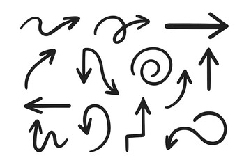 Black marker style curved and straight arrows indicating movement and flow direction