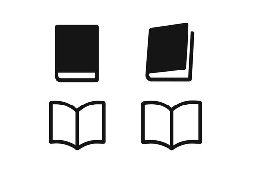 Minimalist black glyphs of closed and open books for web and app interface