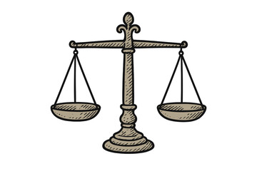 Hand drawn retro style balance scale symbolizing equality and legal fairness