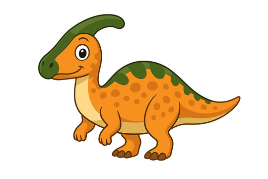 Cute cartoon Parasaurolophus dinosaur standing with a friendly smile