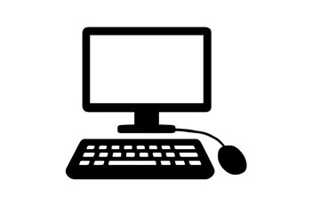 Desktop computer setup silhouette featuring monitor keyboard and wired mouse