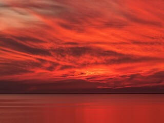 Amazing Red Sky over Lake Pontchartrain from Sunset Point Northshore 