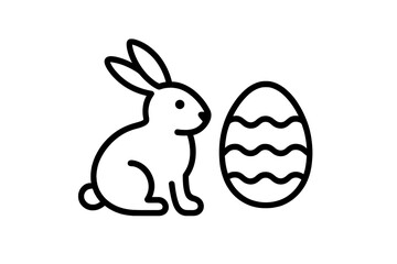 Outline icon of rabbit beside decorated Easter egg for spring holiday