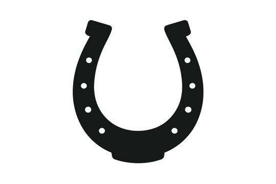 Black horseshoe silhouette with nail holes on a white background