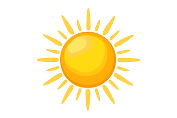 Glossy yellow sun icon with bright radiating rays on white background
