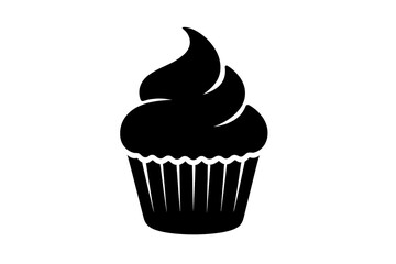 Minimalist black silhouette of frosted cupcake with swirled topping
