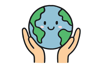 Cute happy Earth planet held in caring hands