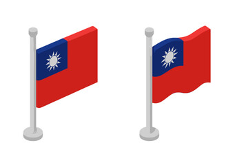 Isometric national flags displayed on vertical poles in 3D style