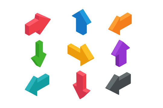 Colorful isometric 3D arrows pointing in multiple directions