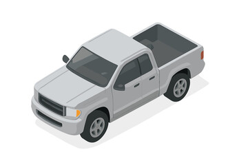 Isometric view of modern light gray pickup truck with open cargo bed © Andrei