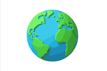 Stylized 3D globe icon showing continents in relief against a white background