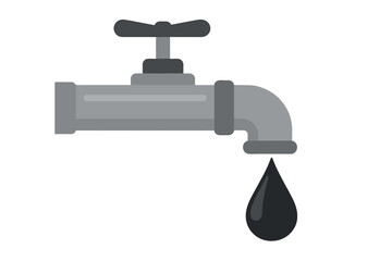 Industrial tap dripping black liquid drop