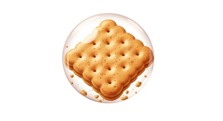Delicious golden square cracker floating in a clear liquid.