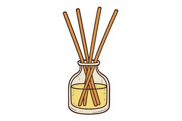 Reed diffuser with sticks and yellow scented oil in glass bottle