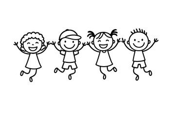 Naklejka premium Joyful stick figure children jumping high with raised arms