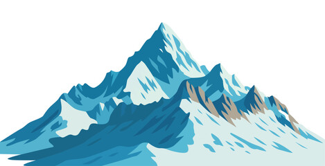 Tall, snowy mountain peak vector illustration with blue and white colors.