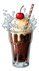 Refreshing Root Beer Float with Vanilla Ice Cream and Cherry Splash.