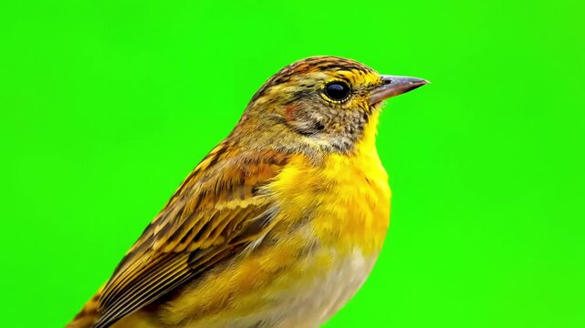 Green Screen yellowhammer emberiza citrinella isolated scene 1 with distortion, overlay, glitch, static noise, scan lines on black background, 4k animated video loop