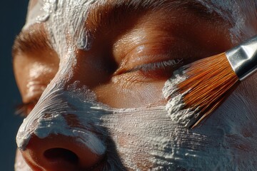   white face mask application with a brush for skin care