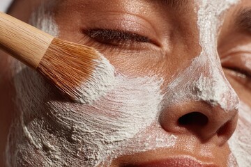 Close up of woman applying face mask with brush
