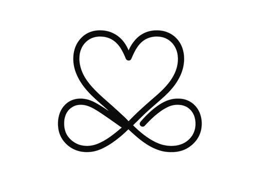 Black continuous line drawing combining a heart shape with an infinity symbol representing eternal love and commitment