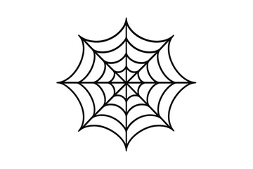 Simple black outline drawing of a classic spider web isolated on a clean white background