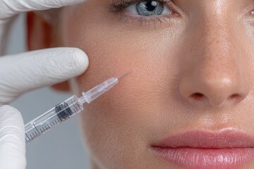 Close up of woman receiving microinjection on cheek