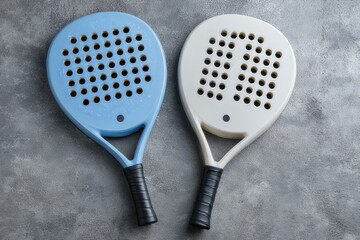 Blue and white padel rackets  