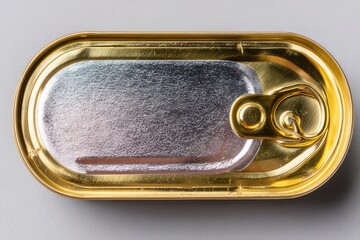 Top view of tinned fish can with easy open pull tab lid