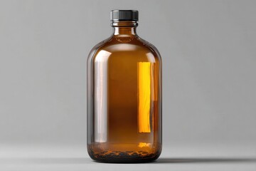 Empty Amber Glass Bottle with Black Cap  