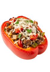 Delicious Stuffed Red Bell Pepper with Melted Cheese and Herbs.