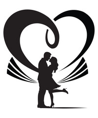 Romantic Couple Silhouette Heart Design for Valentine Day.
