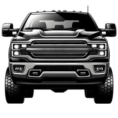 Pickup truck vehicle front silhouette illustration isolated on transparent background