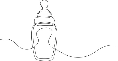 Single line drawing of a baby bottle feeding bottle