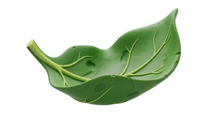 Vibrant green leaf with prominent veins isolated on a clean white background.