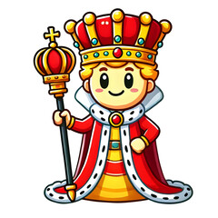 Pretty queen cartoon girl isolated on transparent background