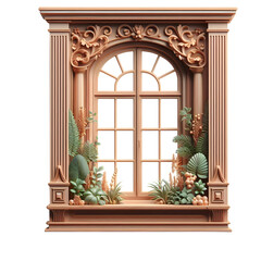 Realistic 3D window frame isolated on transparent background