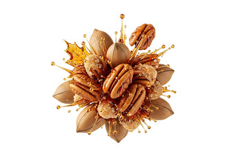 Pecan nut arrangement with maple leaf and caramel drizzle.
