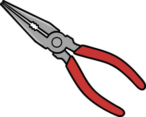 Long Nose Pliers Tool with Red Handles Isolated on White