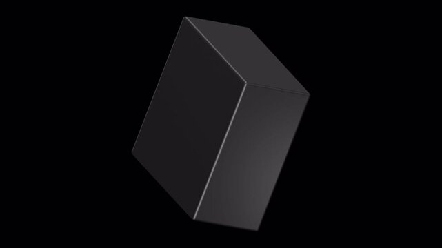 Abstract Dark Gray Rectangular Prism Rotating on a Black Background, Minimalist Geometric Shape Animation.