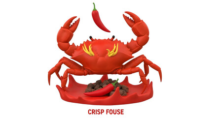 Vibrant Red Crab with Chili Peppers and Fiery Accents.