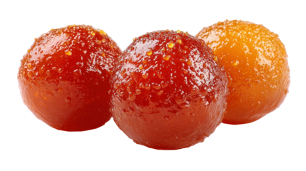 Indian gulab jamun syrupy balls background isolated on a Transparent background, PNG file.