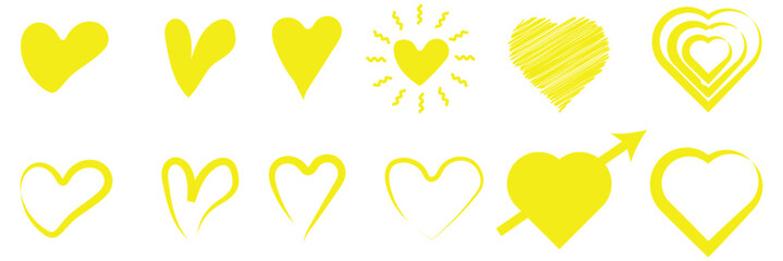 Hand drawn heart icons set, love and romance doodles vector design on transparent background. pink hand drawn hearts. unique heart various styles and shapes. Pink hearts doodle artistic set