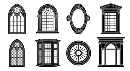 Different styles of classic window frames architectural design element collections set