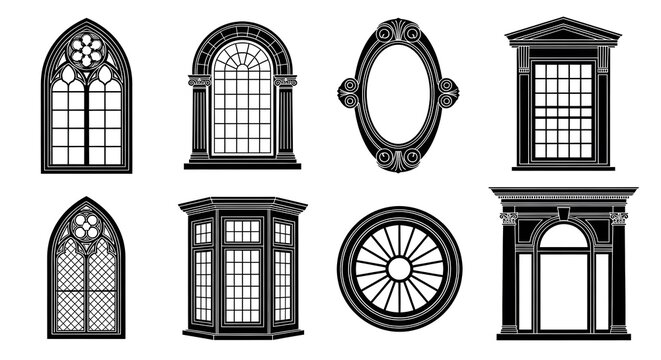 Different styles of classic window frames architectural design element collections set