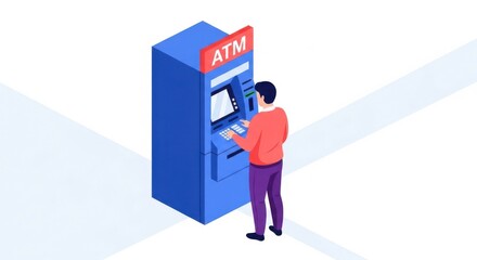 Person using an atm for financial transactions