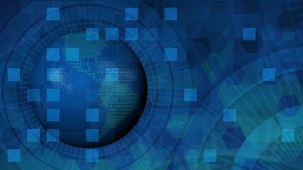 digital blue planet earth and floating pixel data squares, international business connection and communication, technology network background, breaking news, corporate and presentation backdrop - Powered by Adobe